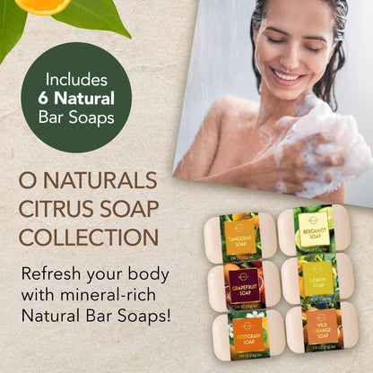 O NATURALS 100% Natural Bar Soap - Assorted 6 PCS Soap Gift Set - Organic Ingredients & Essential Oils - Spa Gifts for Women & Men, Body Wash Soap Bar & Face Soap - Moisturizing Organic Citrus Soap 4 Ounce (Pack of 6)