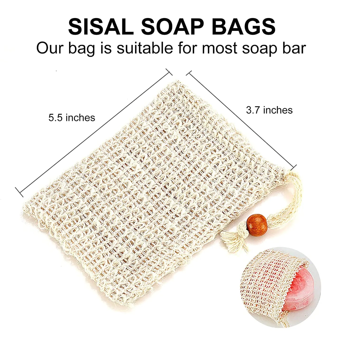 8 Pack Soap Bag Natural Sisal Soap Saver Bag Pouch Mesh Waste Exfoliating Foaming and Drying Soap Holder for Shower Beige (8 Packs)